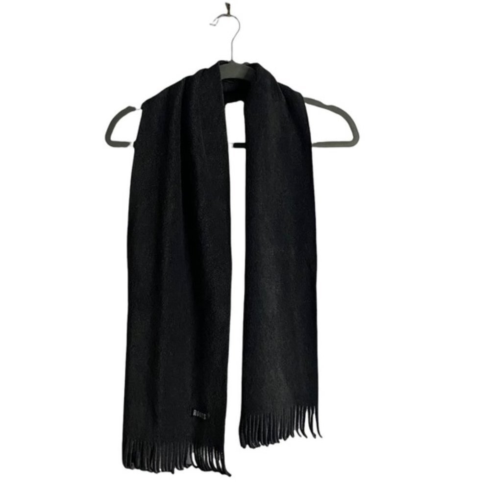 Roots Charcoal Gray Soft Fleece Fringed Scarf